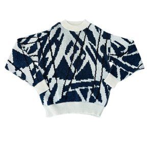 Vintage Donegal Navy Blue/Cream Graphic Mockneck Sweater | Size Large